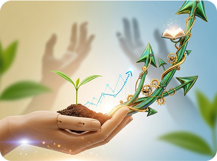 Hands holding growing plant